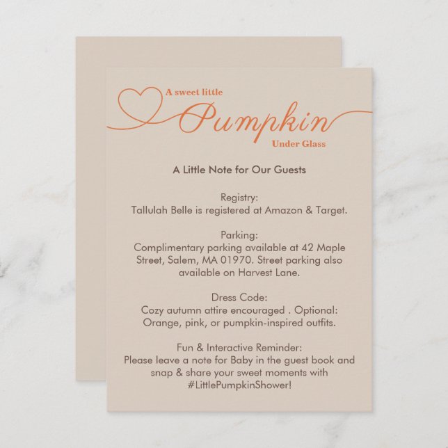 Little Pumpkin Baby Dusche - Herbstschick Begleitkarte (Vorne/Hinten)