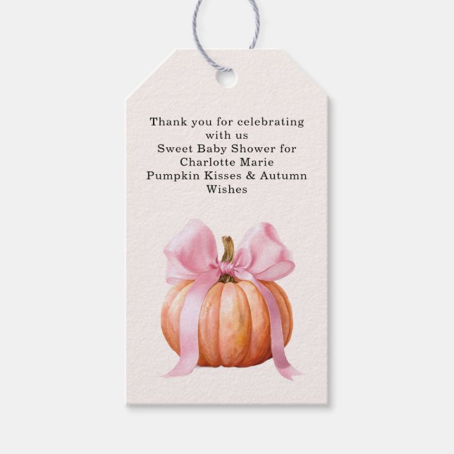 Little Pumpkin Baby Dusche - Pink Bow Fall Geschenkanhänger (Vorderseite)