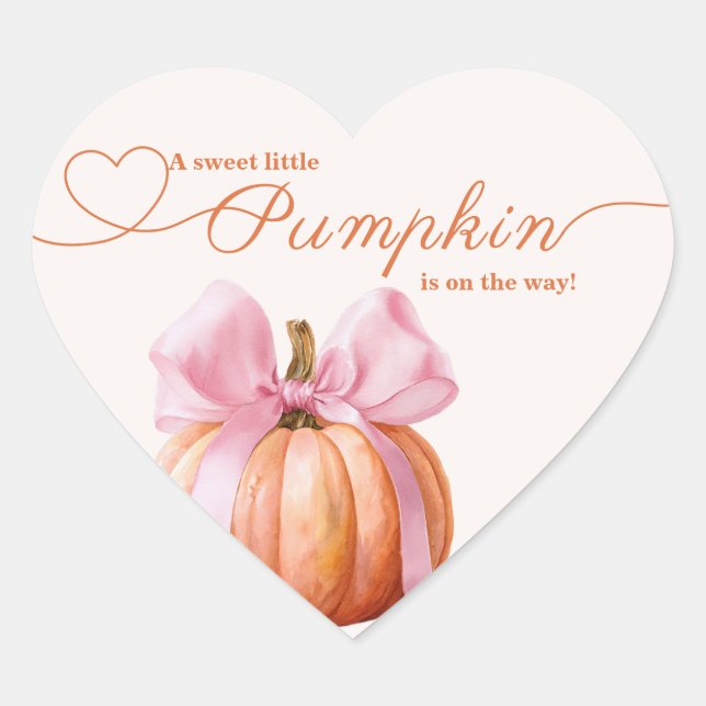 Little Pumpkin Baby Dusche - Pink Bow Fall Herz-Aufkleber (Vorderseite)