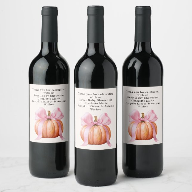 Little Pumpkin Baby Dusche - Pink Bow Fall Weinetikett (Flaschen)