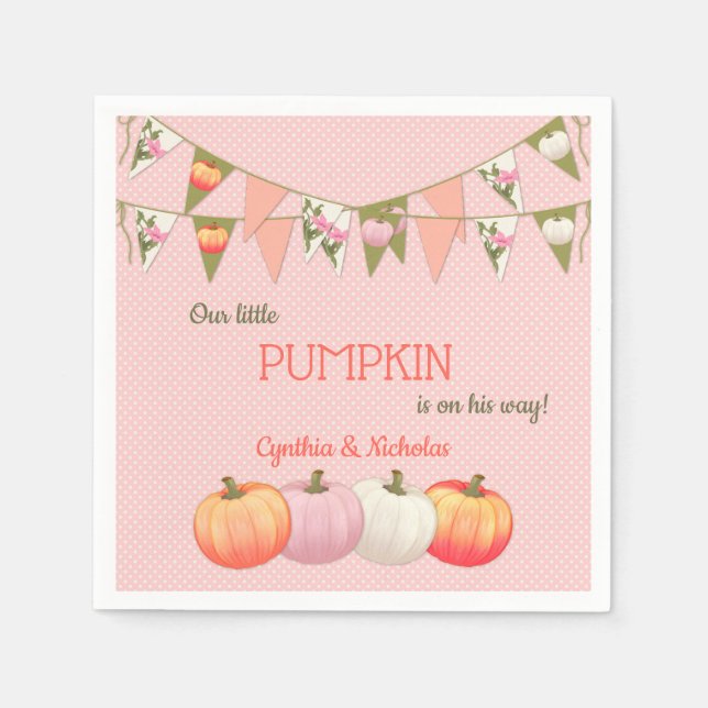 Little Pumpkin Baby Dusche Pink Peach Elfenbein Serviette (Vorderseite)