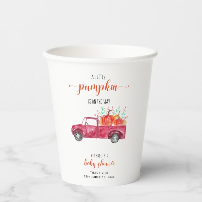 Little Pumpkin Baby Dusche Red Truck Herbst Herbst Pappbecher (Vorderseite)