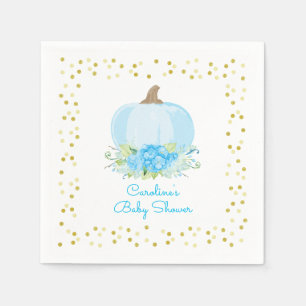 Little Pumpkin Baby Dusche Wasserfarbe Blau Gold Serviette