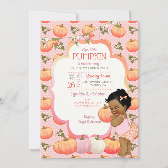Little Pumpkin Baby Girl Shower Dark Tone Einladung (Vorderseite)