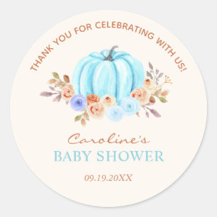 Little Pumpkin Baby Shower Blue Boy Runder Aufkleber
