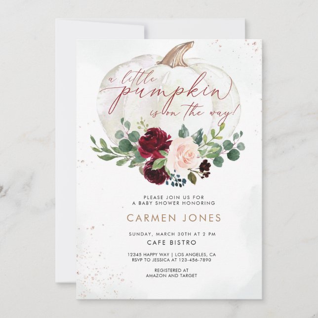 Little Pumpkin Baby Shower Einladung Fall Floral (Vorderseite)