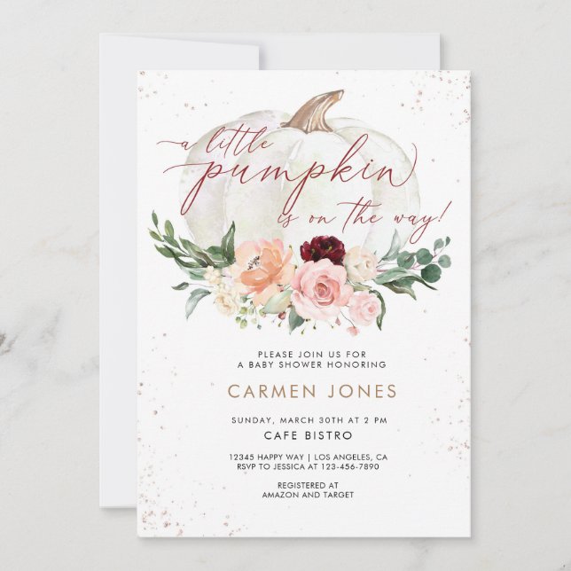 Little Pumpkin Baby Shower Einladung Fall Floral (Vorderseite)