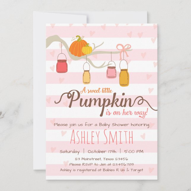 Little Pumpkin Baby Shower Einladung Mason Jars (Vorderseite)