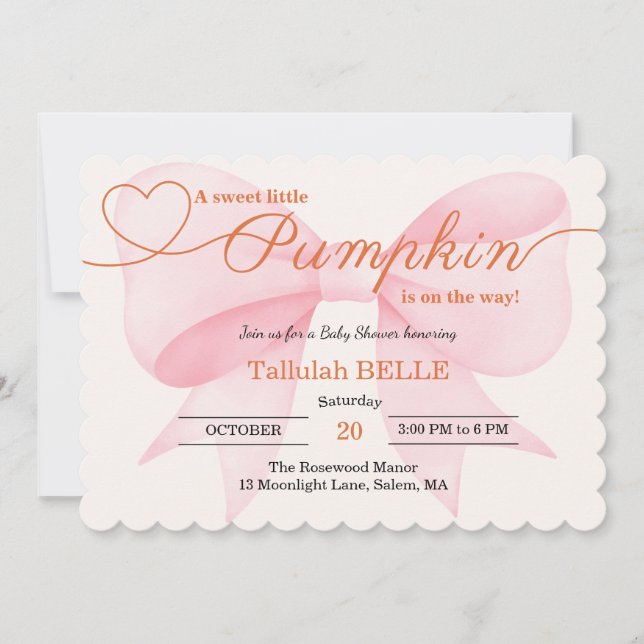 Little Pumpkin Baby Shower Einladung - Pink Bow (Vorderseite)