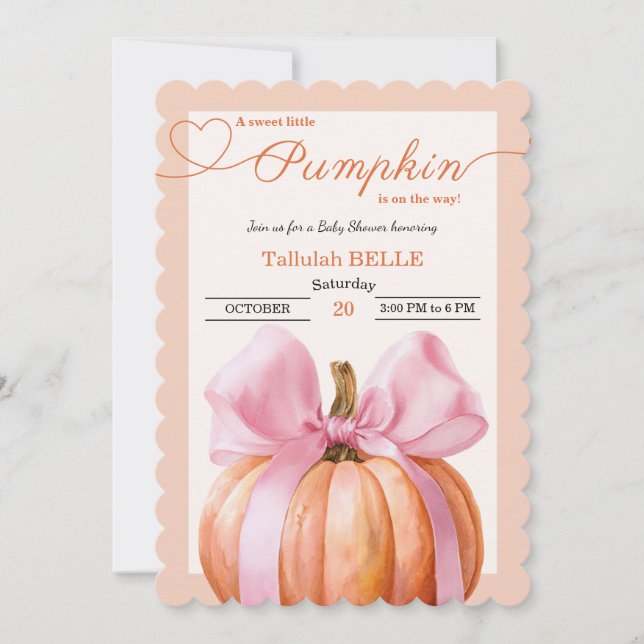 Little Pumpkin Baby Shower Einladung - Pink Bow (Vorderseite)