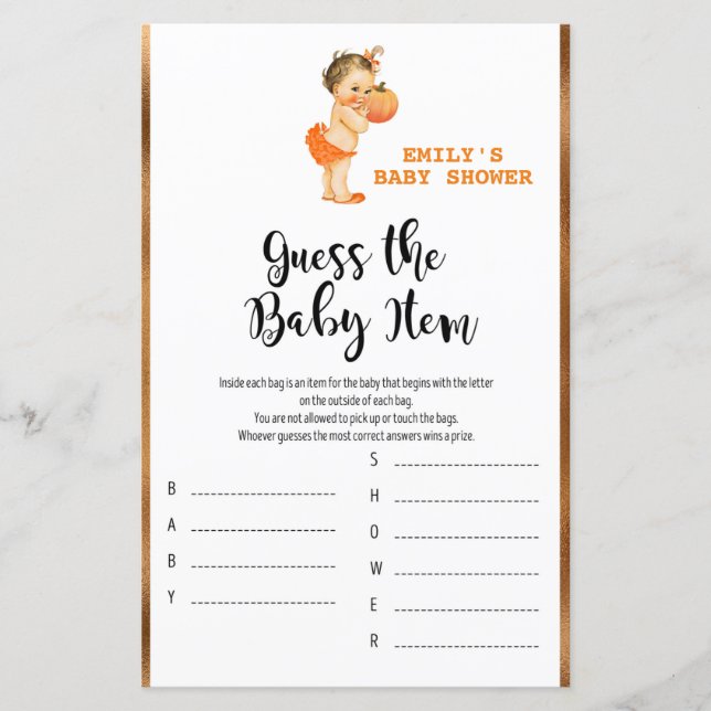 Little Pumpkin Baby Shower Game PRINTED (Vorderseite)