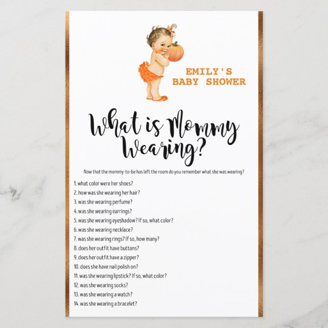 Little Pumpkin Baby Shower Game PRINTED (Vorderseite)