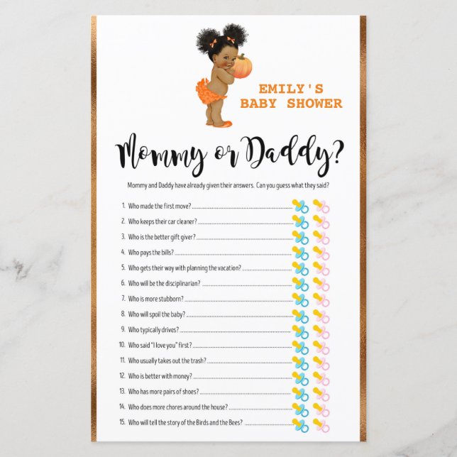 Little Pumpkin Baby Shower Game PRINTED (Vorderseite)