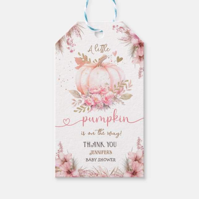 Little Pumpkin Baby Shower Girl Pink Fall Geschenkanhänger (Vorderseite)