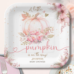 Little Pumpkin Baby Shower Girl Pink Herbst Herbst Pappteller