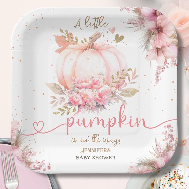Little Pumpkin Baby Shower Girl Pink Herbst Herbst Pappteller (Von Creator hochgeladen)