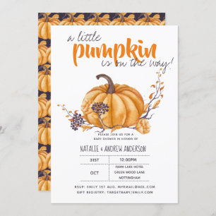 Little Pumpkin Baby Shower Halloween Org/Purp Einladung