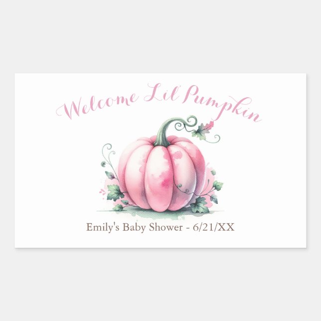 Little Pumpkin Baby Shower Label - Mädchen Rechteckiger Aufkleber (Vorderseite)