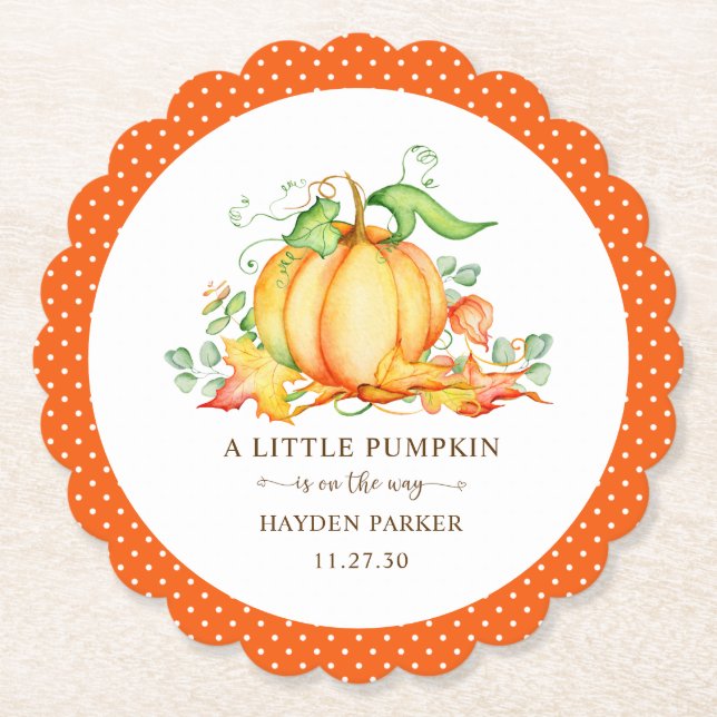 Little Pumpkin Baby Shower Paper Plate Untersetzer (Vorderseite)