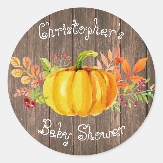 Little Pumpkin Baby Shower Rustic Wood Sticker (Vorderseite)