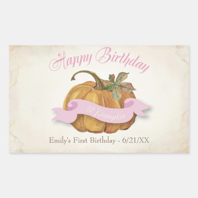 Little Pumpkin Birthday Water Label - Mädchen Rechteckiger Aufkleber (Vorderseite)