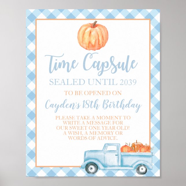 Little Pumpkin blue 1. Geburtstag Time Kapsel Poster (Vorne)