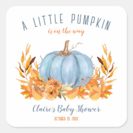 Little Pumpkin Blue Baby Shower Square Sticker