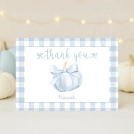 Little Pumpkin Blue Bow Baby Dusche Dankeskarte
