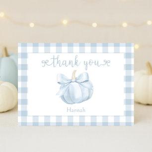 Little Pumpkin Blue Bow Baby Dusche Dankeskarte