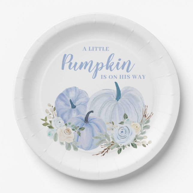 Little Pumpkin Blue Boy Baby Shower Pappteller (Vorderseite)