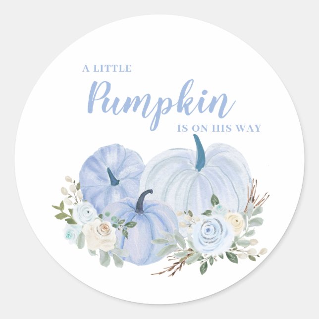 Little Pumpkin Blue Boy Baby Shower Square Sticker (Vorderseite)