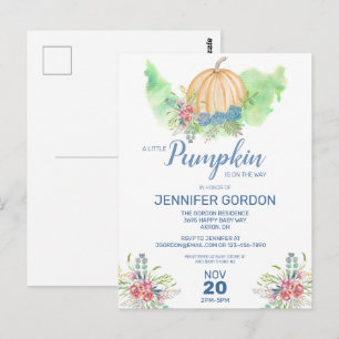 Little Pumpkin Blue Floral Baby Dusche Einladung Postkarte