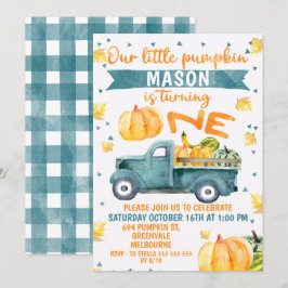 Little Pumpkin Blue Truck 1. Geburtstag Einladung