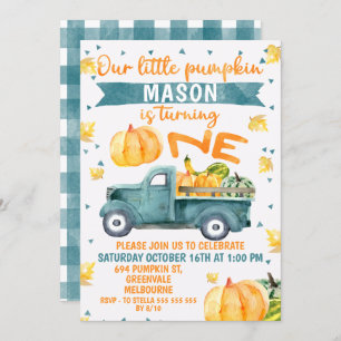 Little Pumpkin Blue Truck 1. Geburtstag Einladung