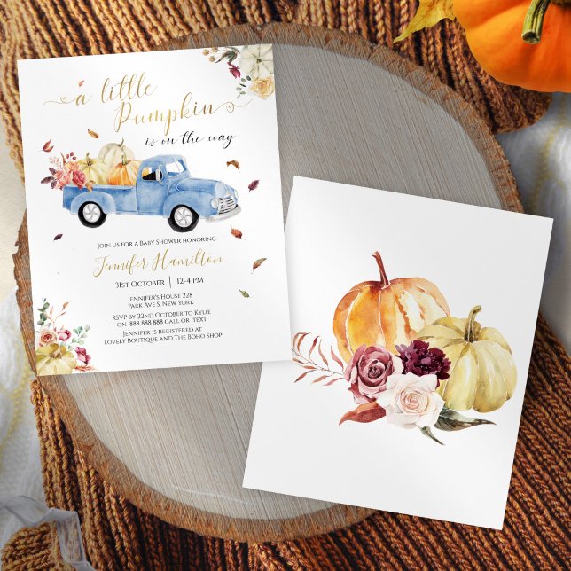Little Pumpkin Blue Truck Baby Shower Einladung (Von Creator hochgeladen)