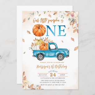 Little Pumpkin Blue Truck Erster Geburtstag Einladung