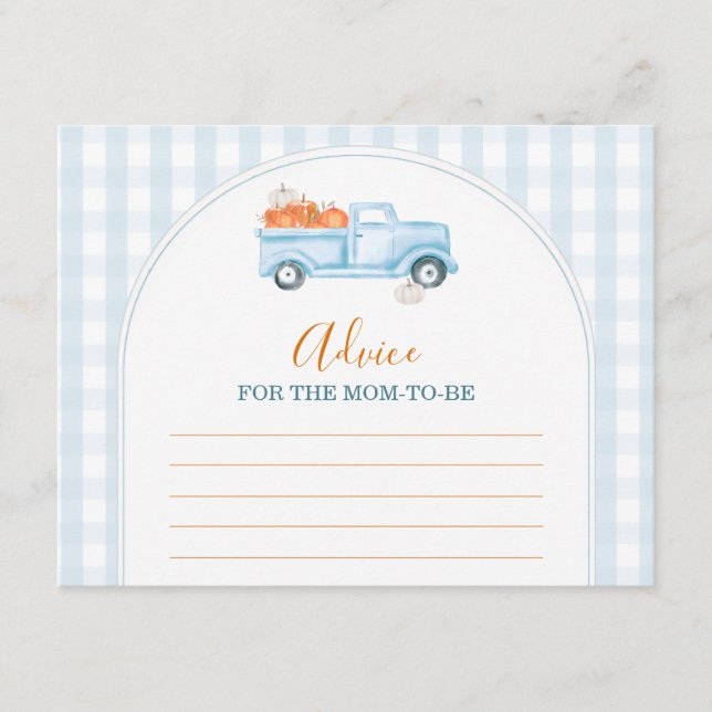 Little Pumpkin Blue Truck Gingham Beratung für Mom Begleitkarte (Vorderseite)