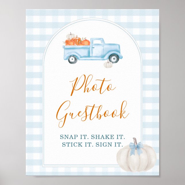 Little Pumpkin Blue Truck Gingham Foto Guestbook Poster (Vorne)