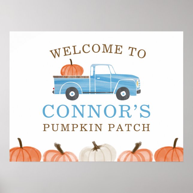 Little PUMPKIN Blue Truck Herbst Geburtstag Willko Poster (Vorne)