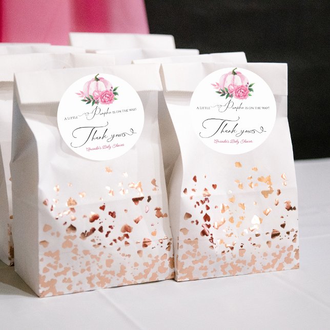 Little Pumpkin Blush Pink Rustic Baby Dusche Runder Aufkleber (Von Creator hochgeladen)