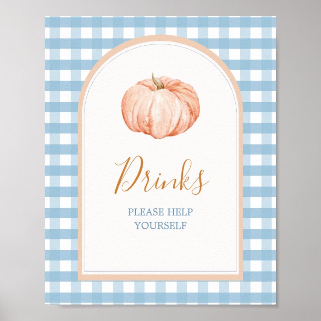 Little Pumpkin Boho Blue Gingham Drinks signieren Poster (Vorne)