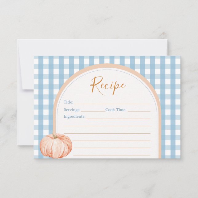Little Pumpkin Boho Blue Gingham Recipe Card (Vorderseite)