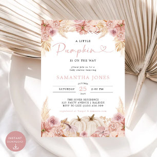 Little Pumpkin Boho Pink Pampas Grass Baby Dusche Einladung