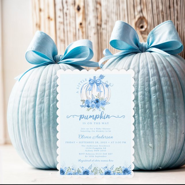 Little Pumpkin Bow Blue Baby Dusche Einladung (Von Creator hochgeladen)