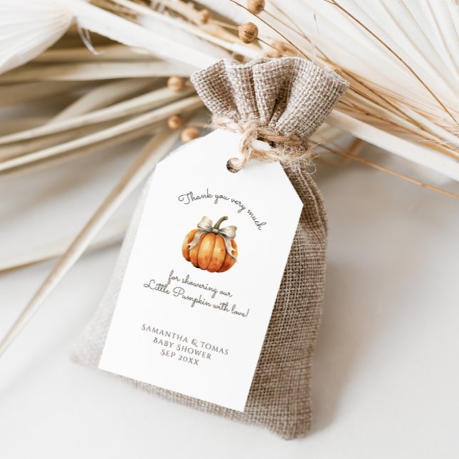 Little Pumpkin Bow Minimal Neutral Baby Dusche Geschenkanhänger (Von Creator hochgeladen)