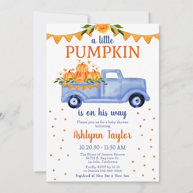 Little Pumpkin Boy Baby Shower Einladung (Vorderseite)