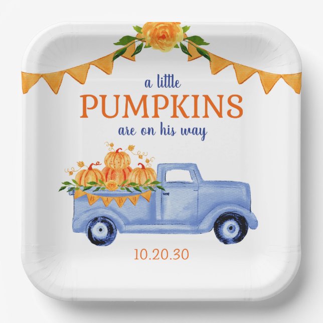Little Pumpkin Boy Baby Shower Pappteller (Vorderseite)