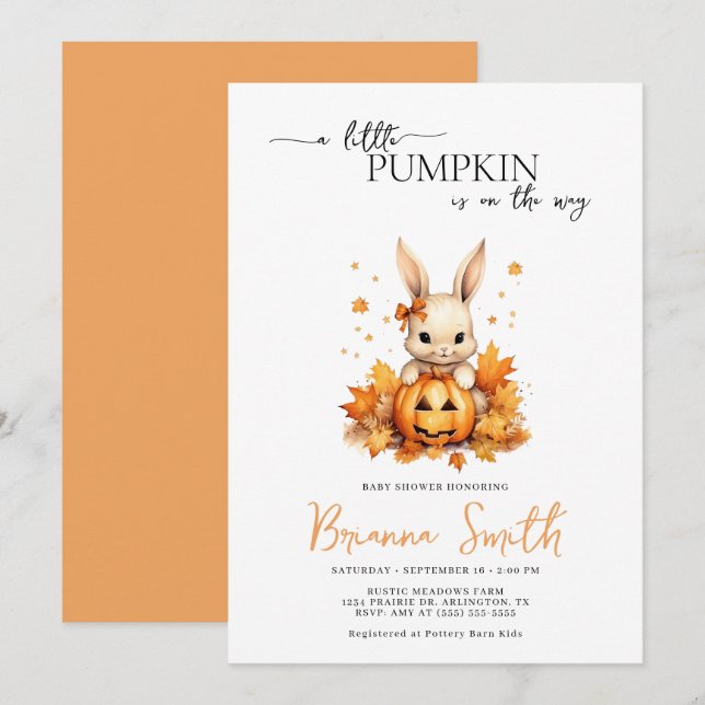 Little Pumpkin Bunny Baby Fall Baby Dusche Einladung (Vorne/Hinten)