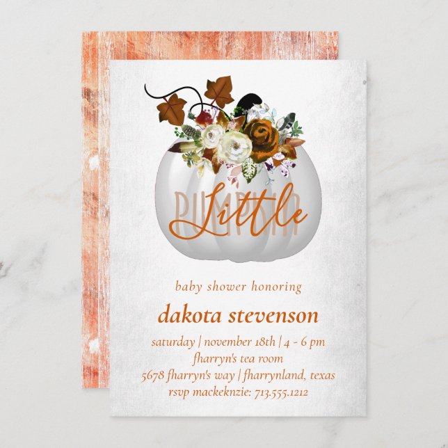Little Pumpkin | Burnt Orange Floral Baby Shooter Einladung (Vorne/Hinten)