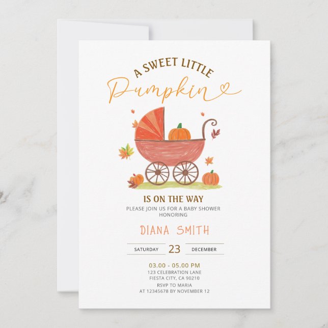 Little Pumpkin Carriage Baby Shower Invite Einladung (Vorderseite)